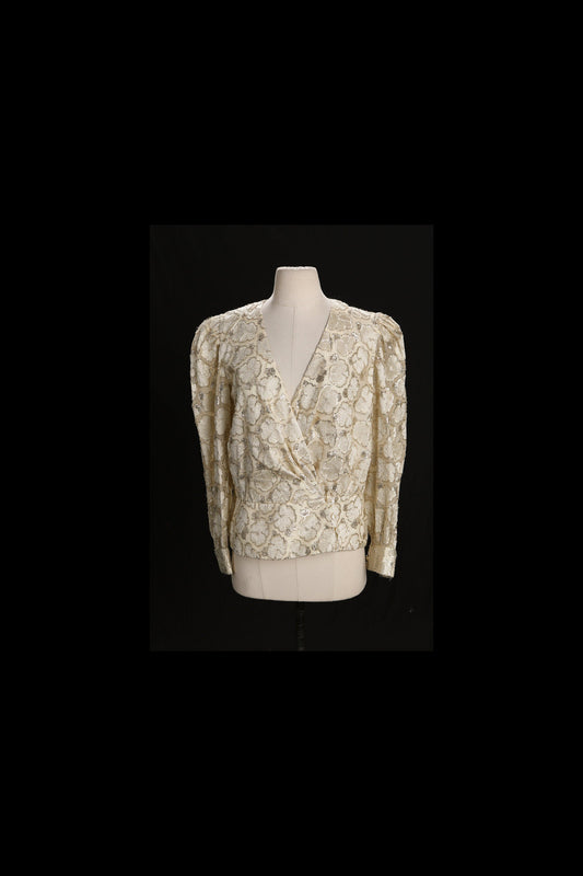 Vintage Women Floral Patter Metallic Casual Blouse - Era 80's - 90's