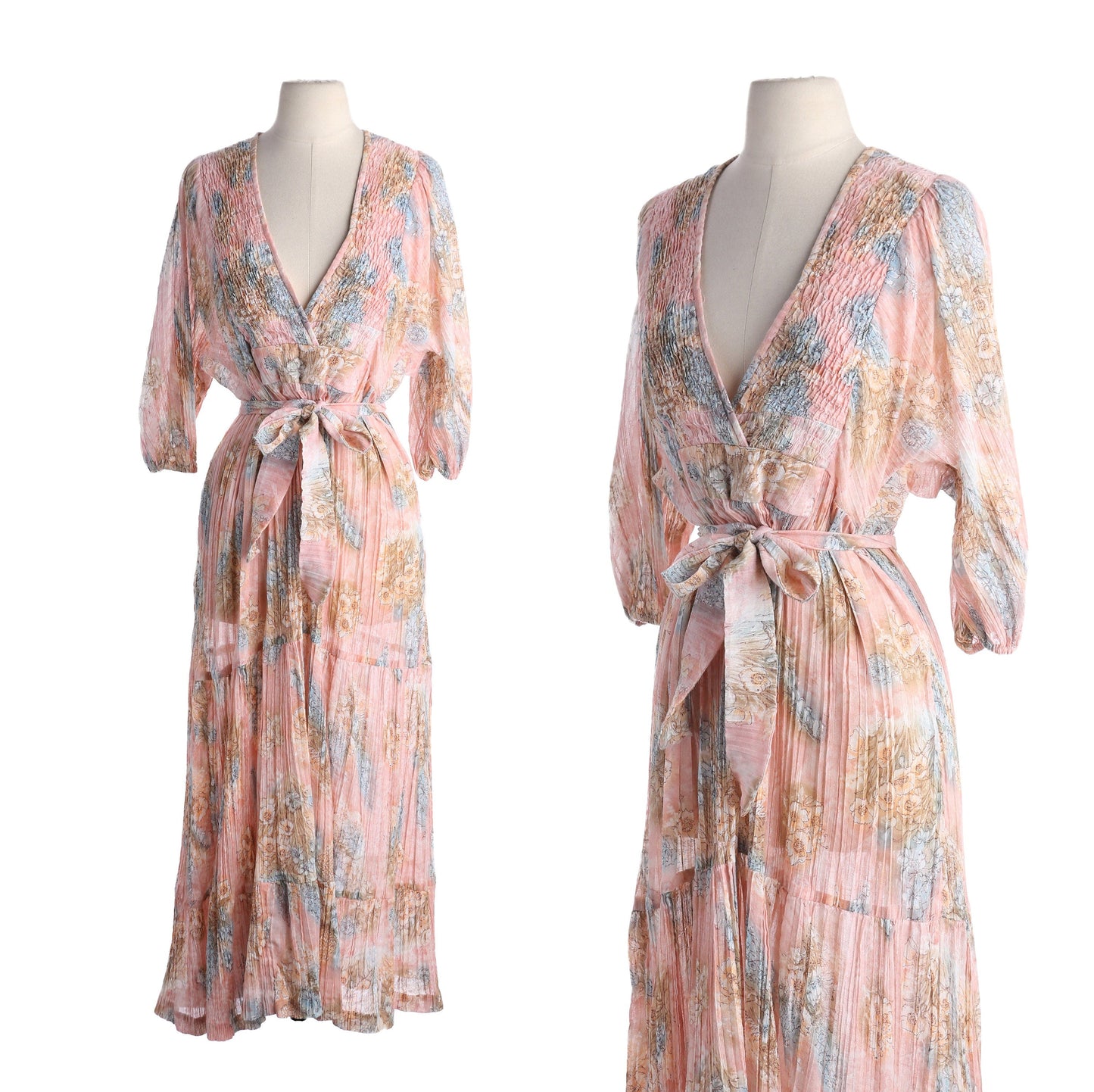 70s Floral Print Dress Maxi Summer Long Sleeve Boho by Phasell California