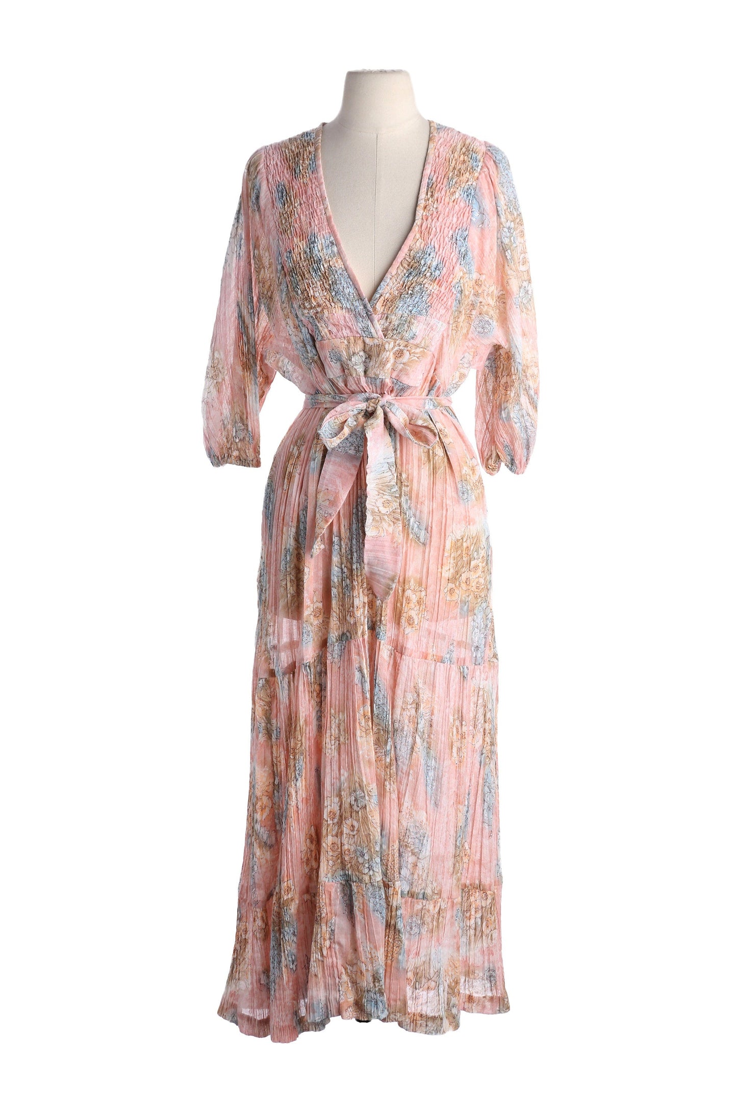 70s Floral Print Dress Maxi Summer Long Sleeve Boho by Phasell California