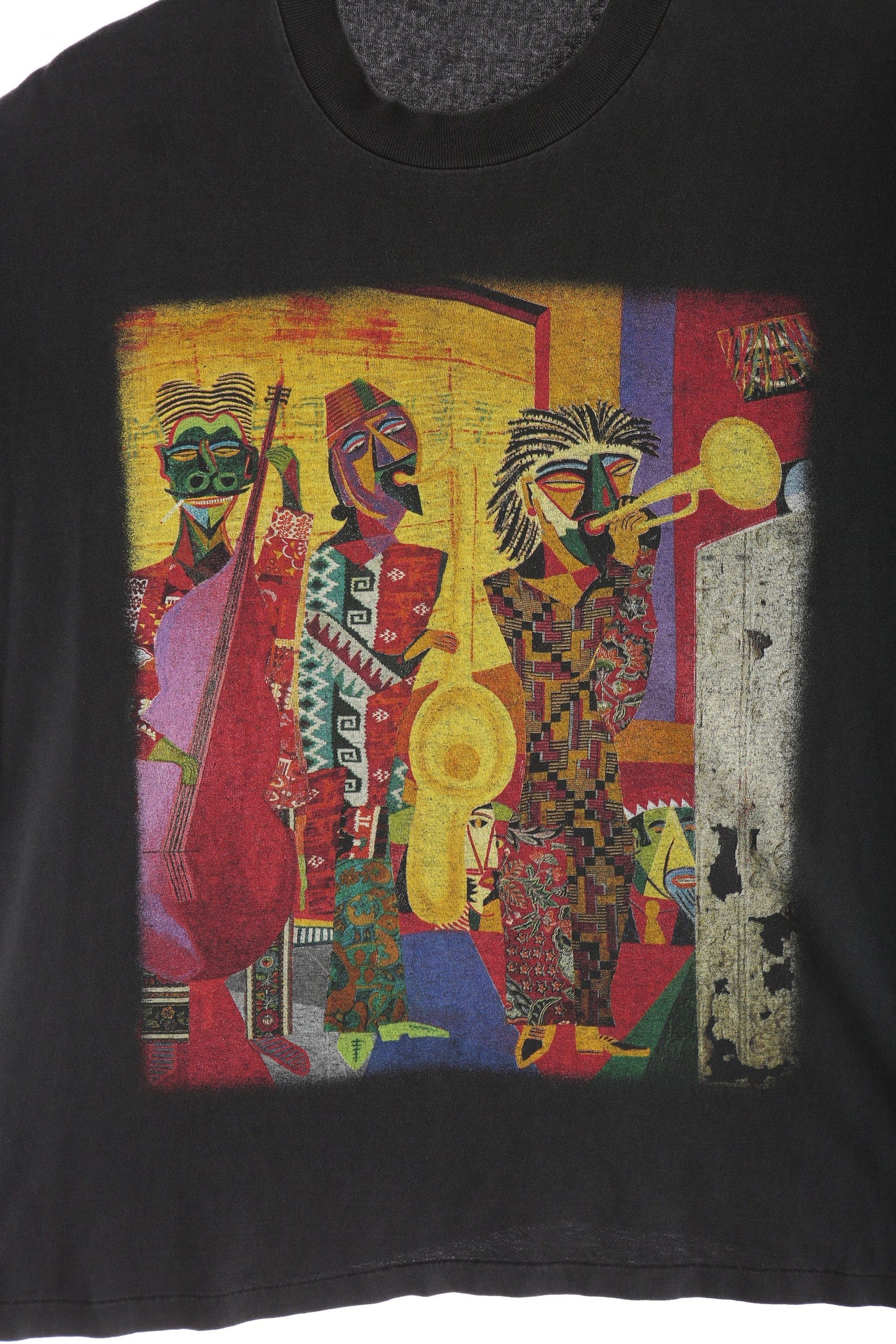 Vintage Abstract Print Black Graphic T-shirt
