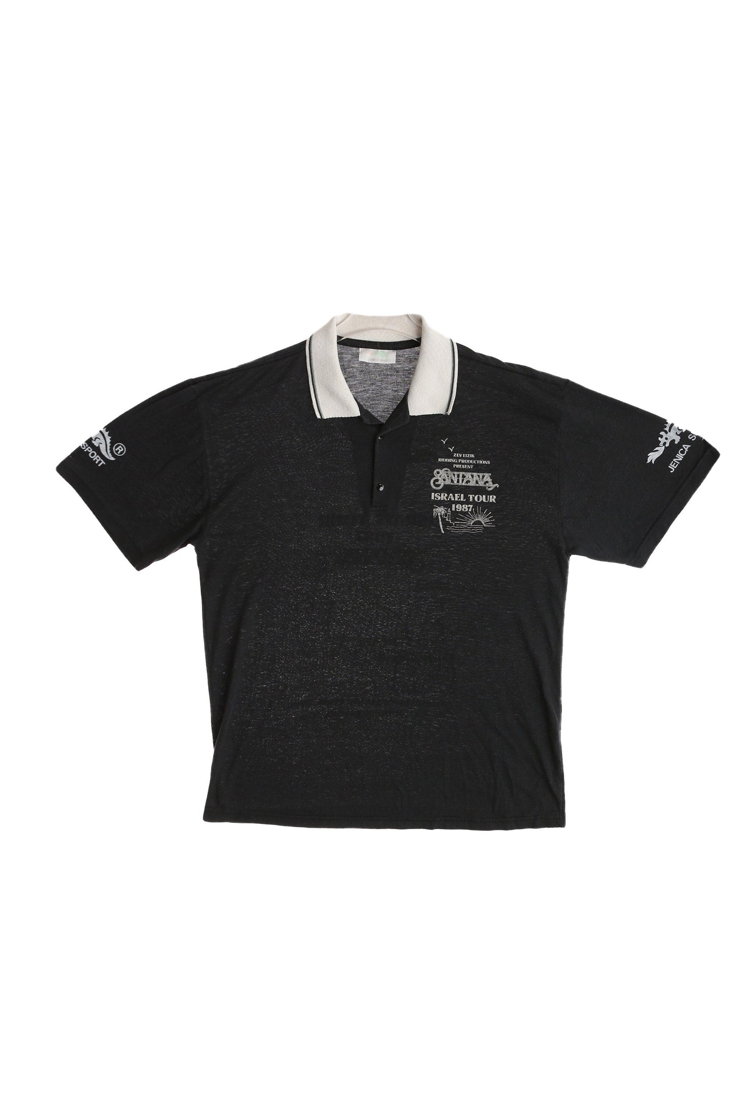 Vintage Black Polo Shirt with Rare Carlos Santana Israel Tour 1987