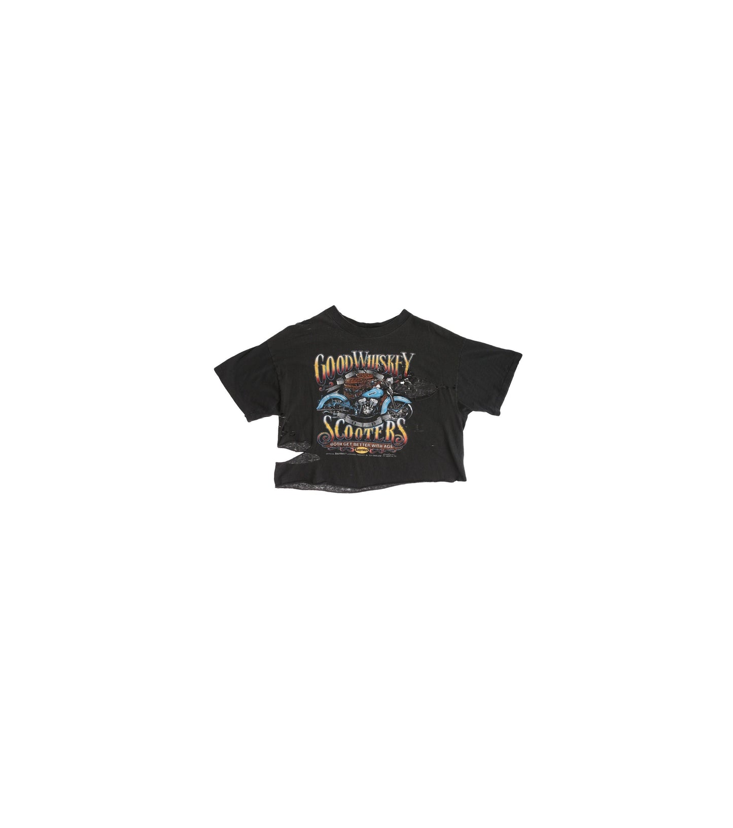 Vintage Biker Black Cropped T-shirt / Good Whiskey Scooters / Easyriders / Distressed