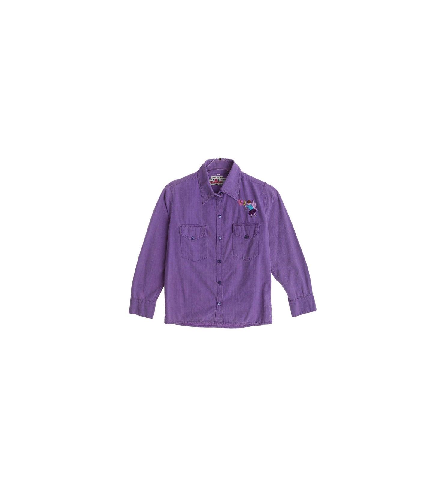 70s Women Purple Cotton Top with Embroidered Details