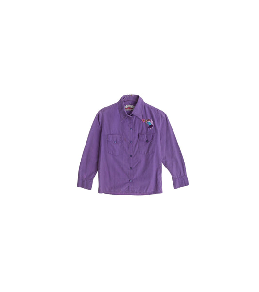 70s Women Purple Cotton Top with Embroidered Details