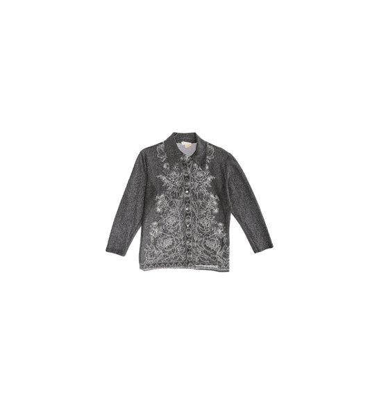 70s Black Polyester Button Up Blouse