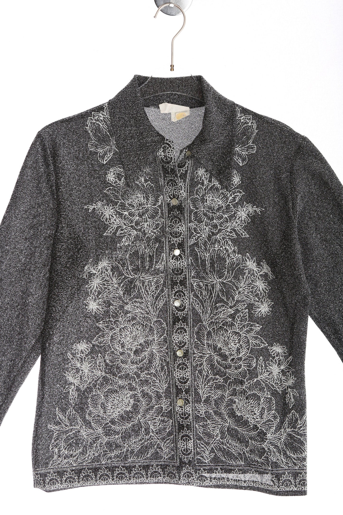 70s Black Polyester Button Up Blouse