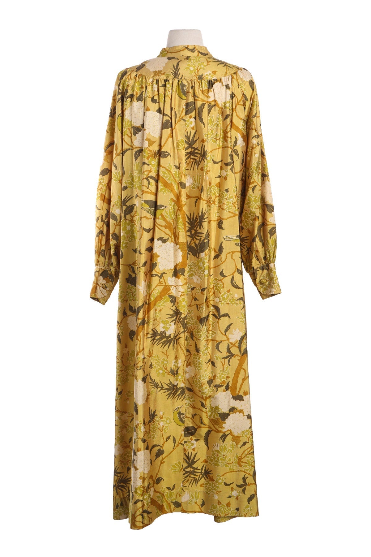 Vintage Yellow Floral Print Silk Dress - Era 70s - 80s / Made in Thailand