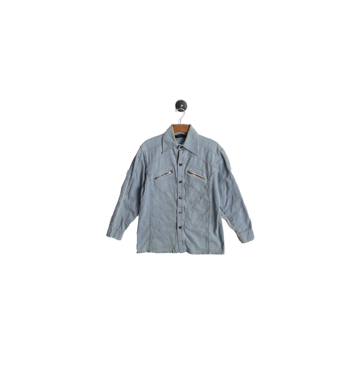 1970s Men Blue Patchwork Shirt