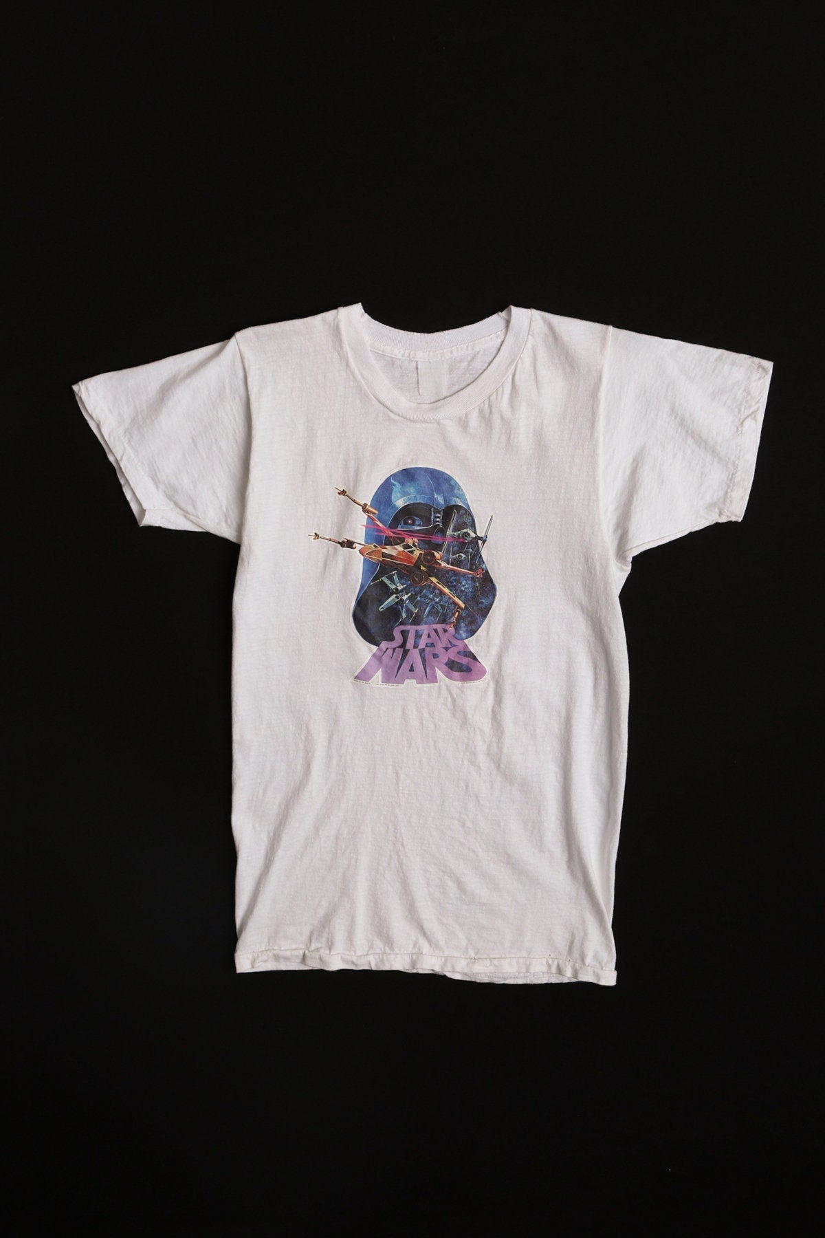 Vintage Iron Print White T-shirt with Star Wars Graphic