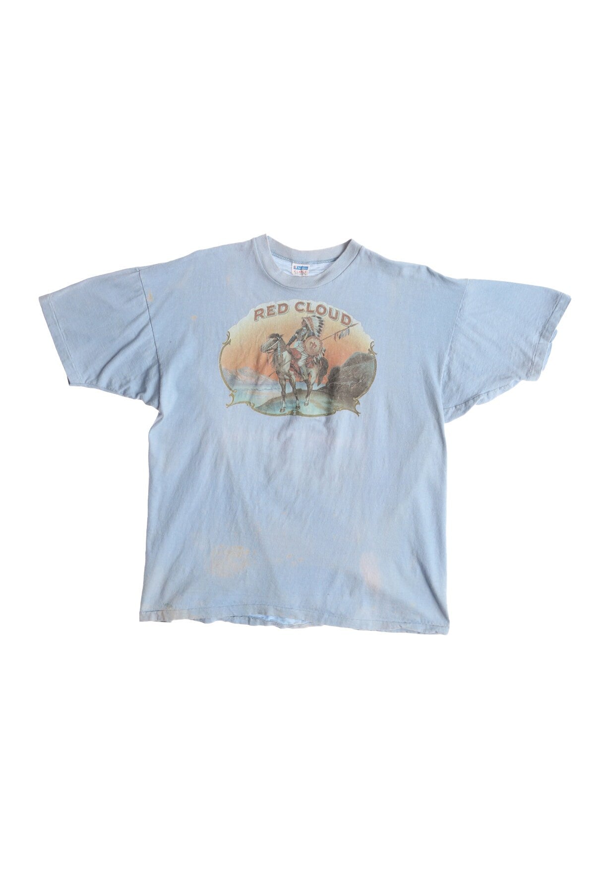 Vintage Iron Print Red Cloud Blue T-shirt