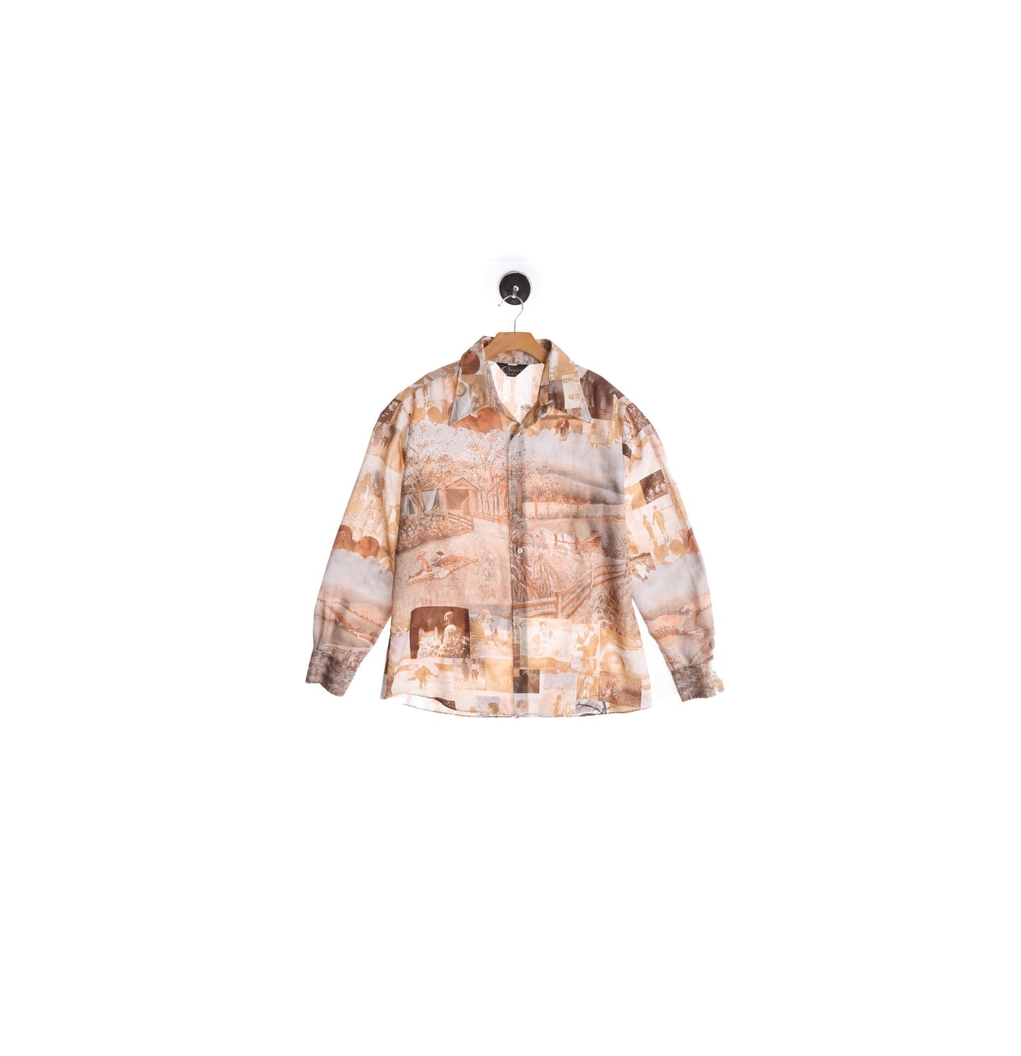 70s Men Button Up Graphic Long Sleeve Shirt