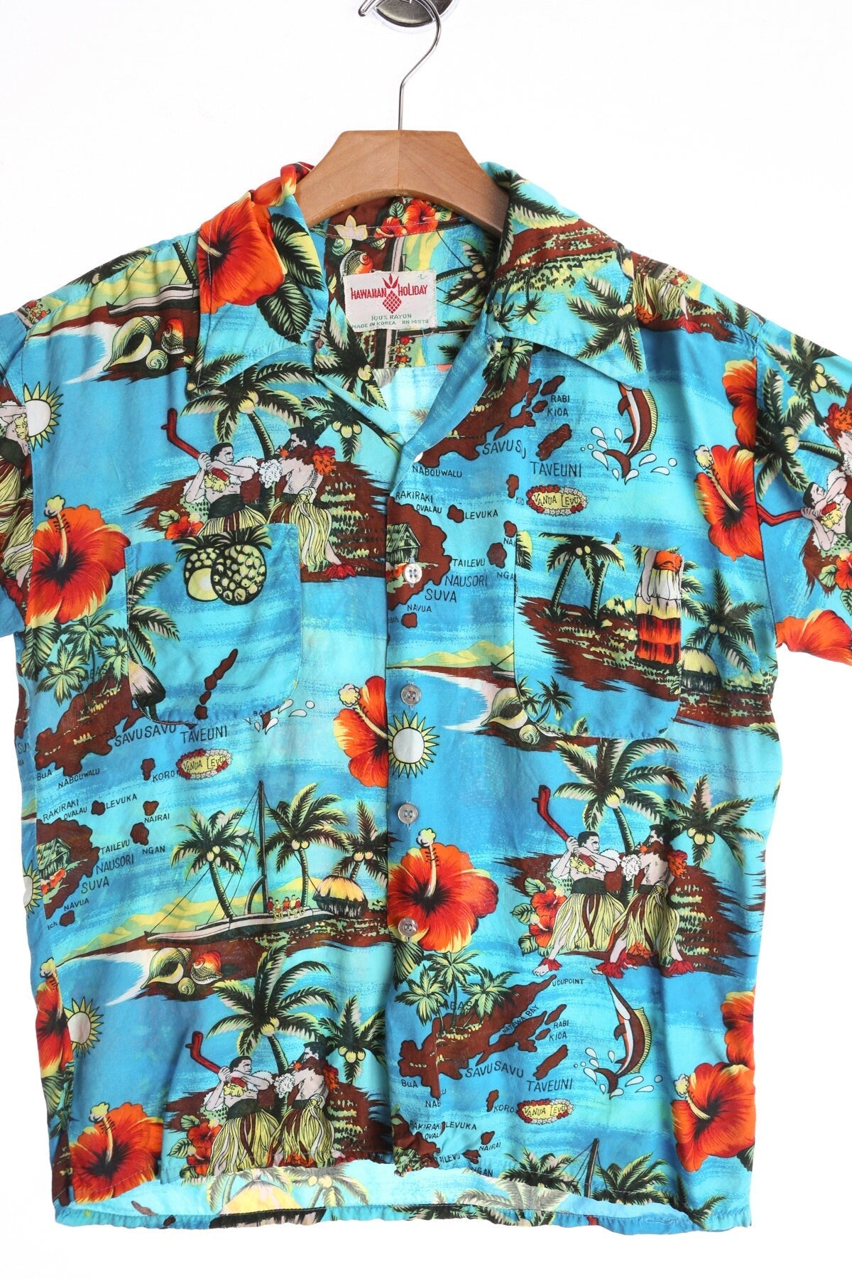 Vintage Men Hawaiian Shirt by Hawaiian Holiday - Made in Korea - Era 70s - 80s