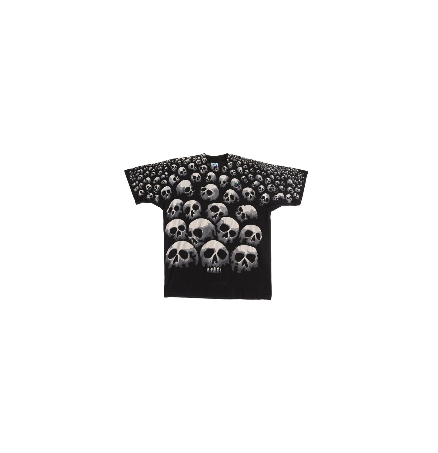 Liquid Blue Skeleton Faces Black Graphic T-shirt