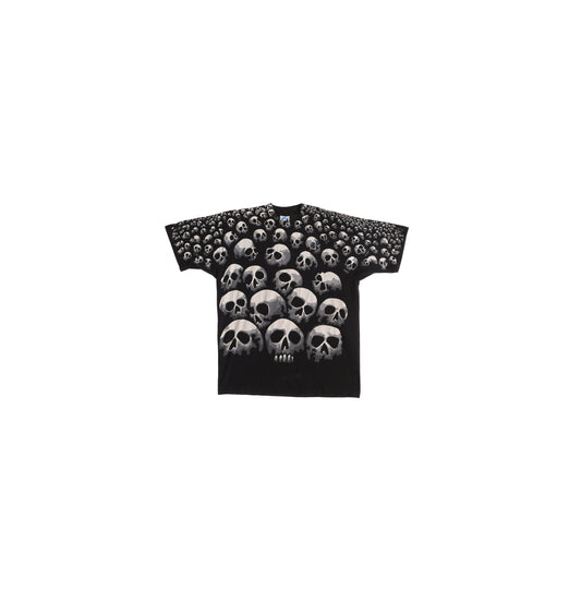 Liquid Blue Skeleton Faces Black Graphic T-shirt