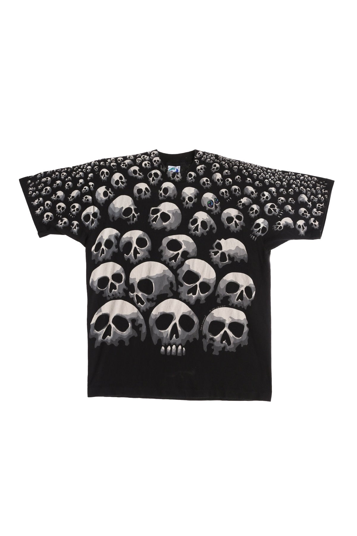 Liquid Blue Skeleton Faces Black Graphic T-shirt