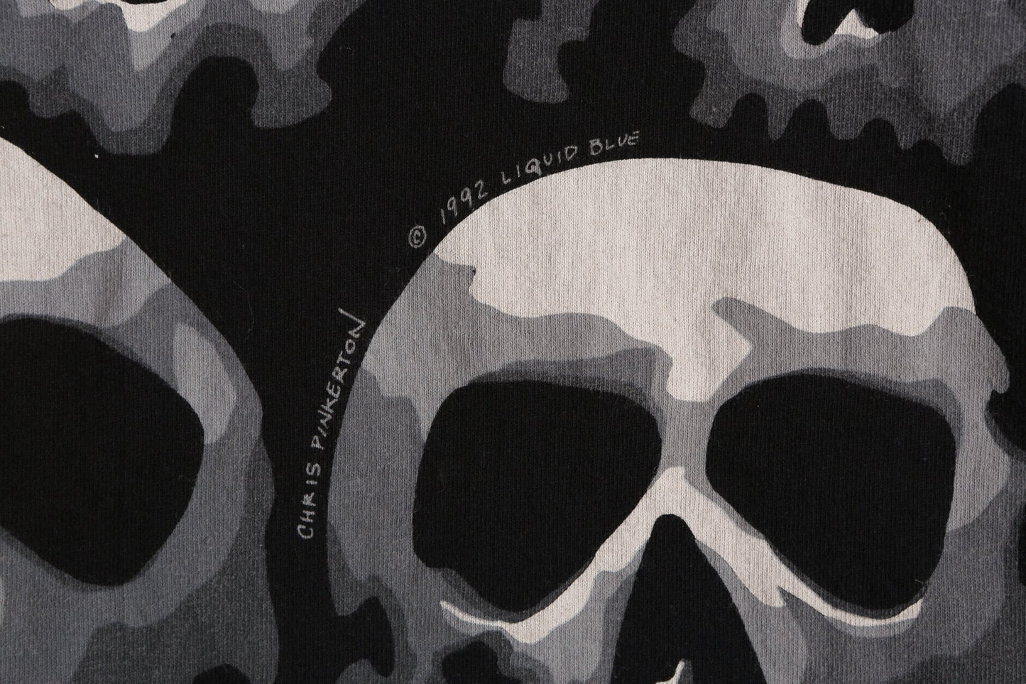 Liquid Blue Skeleton Faces Black Graphic T-shirt