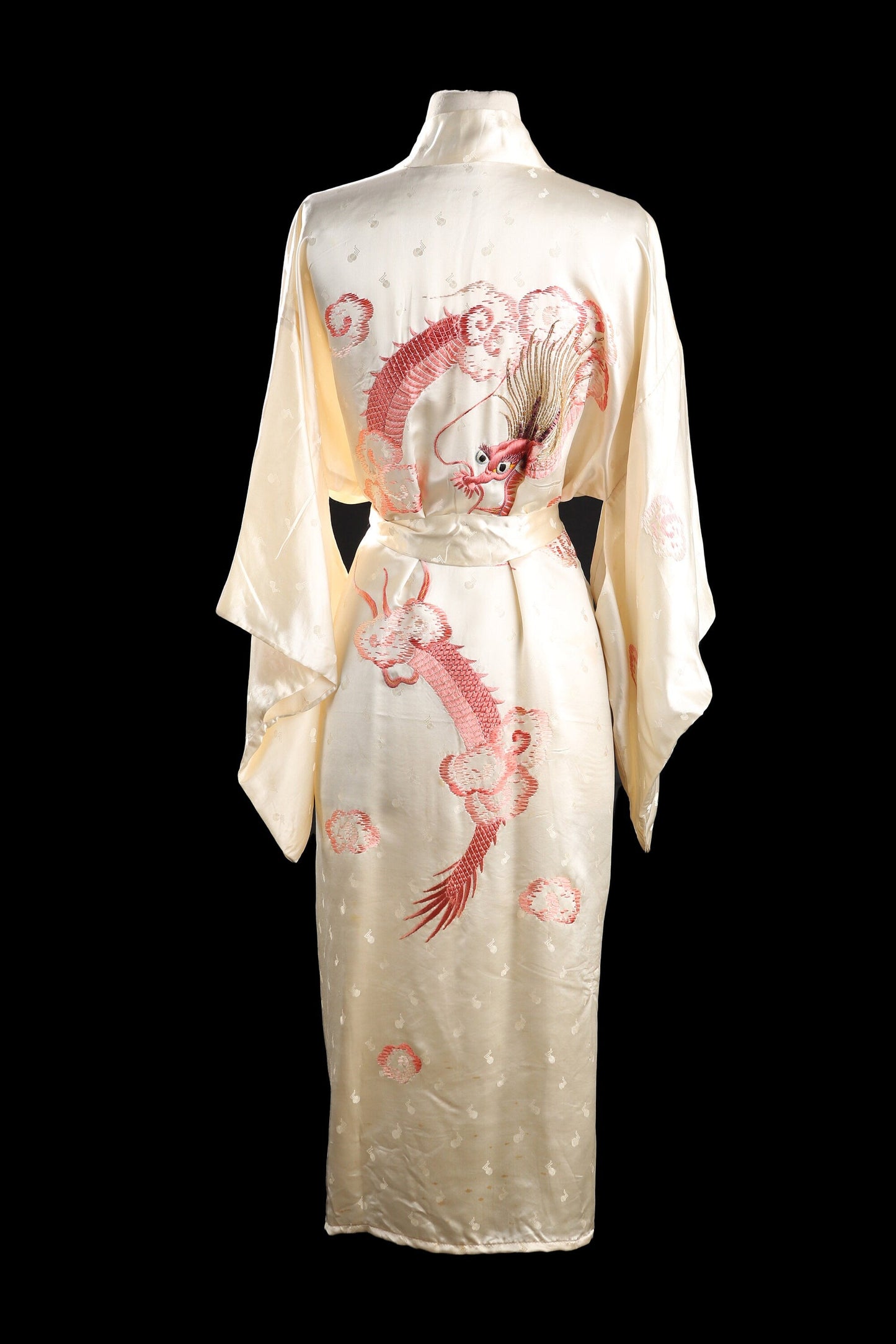 Vintage Pajama Robe with Red Embroidered Dragon - Estimated Era 1970's - 1980's