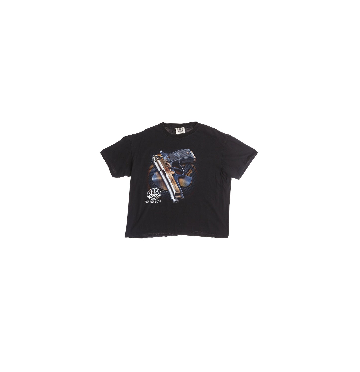 Vintage Black Graphic T-shirt with Beretta Gun Print