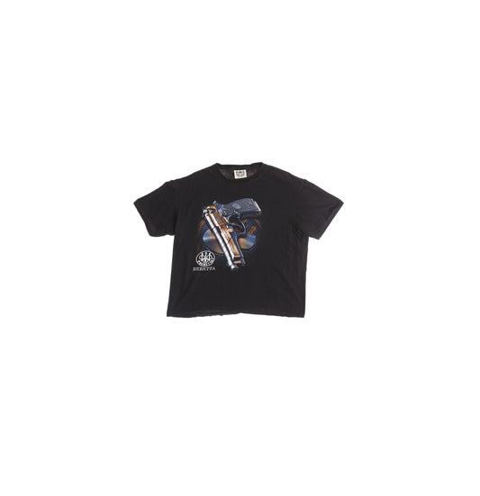 Vintage Black Graphic T-shirt with Beretta Gun Print