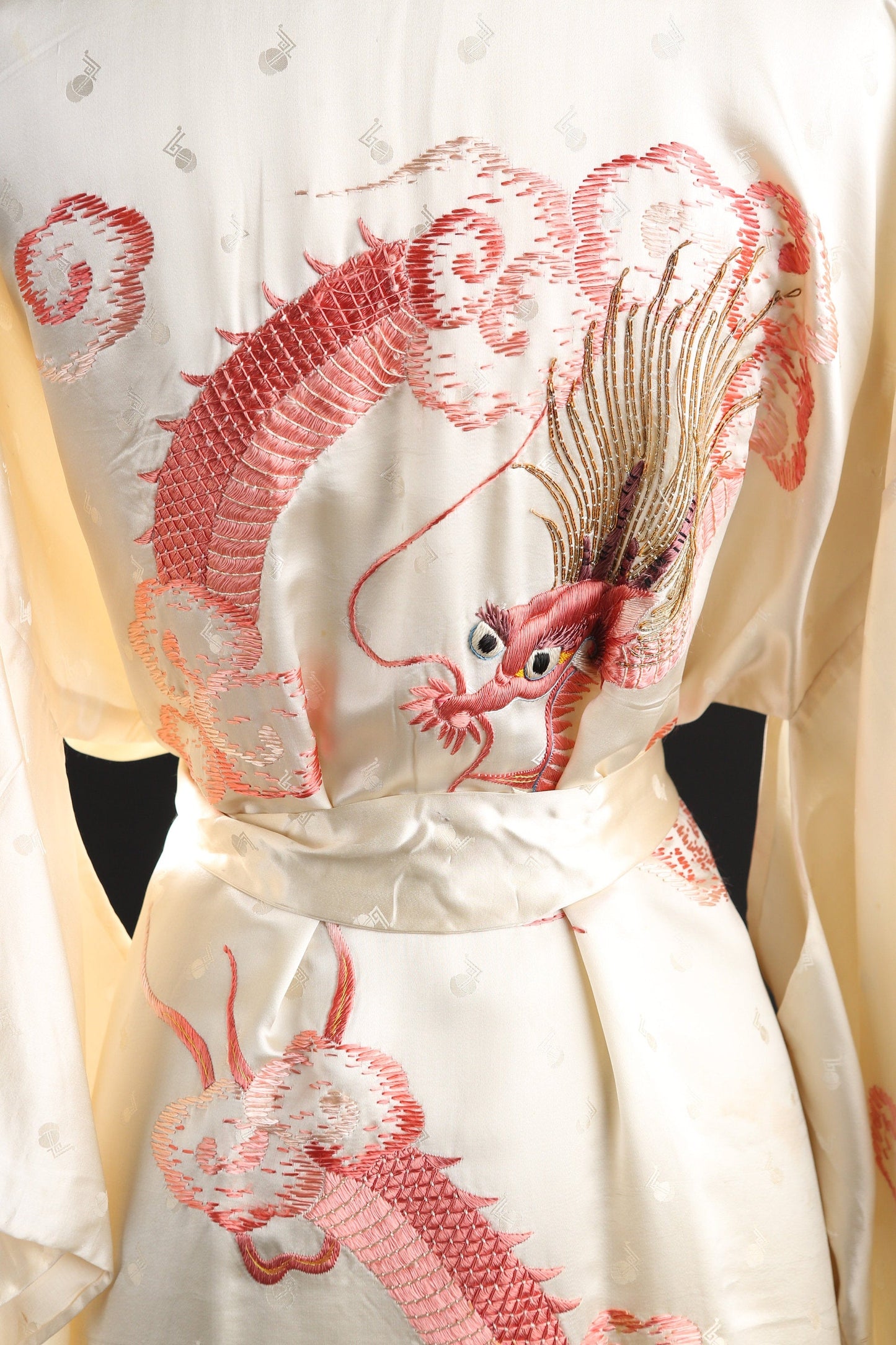 Vintage Pajama Robe with Red Embroidered Dragon - Estimated Era 1970's - 1980's
