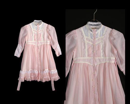 Vintage Gunne Sax Dress / Made in USA / Vintage Size 8 / Pink / Long Sleeve / Waist Belt