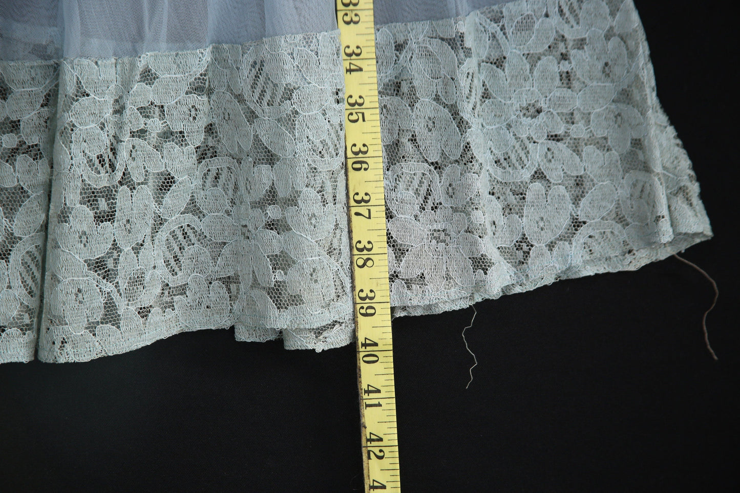 Vintage Women's Blue Sheer Dress with White Lace Patchwork Details - Estimated Era 1930's - 1940's