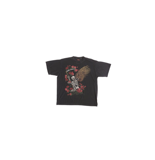 Y2K Skeleton with Roses Black Graphic T-shirt
