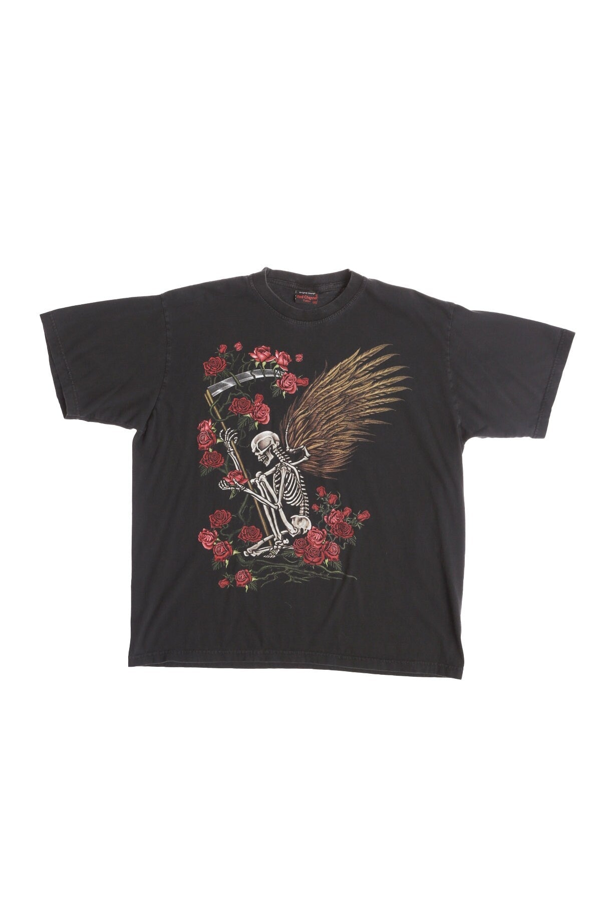 Y2K Skeleton with Roses Black Graphic T-shirt