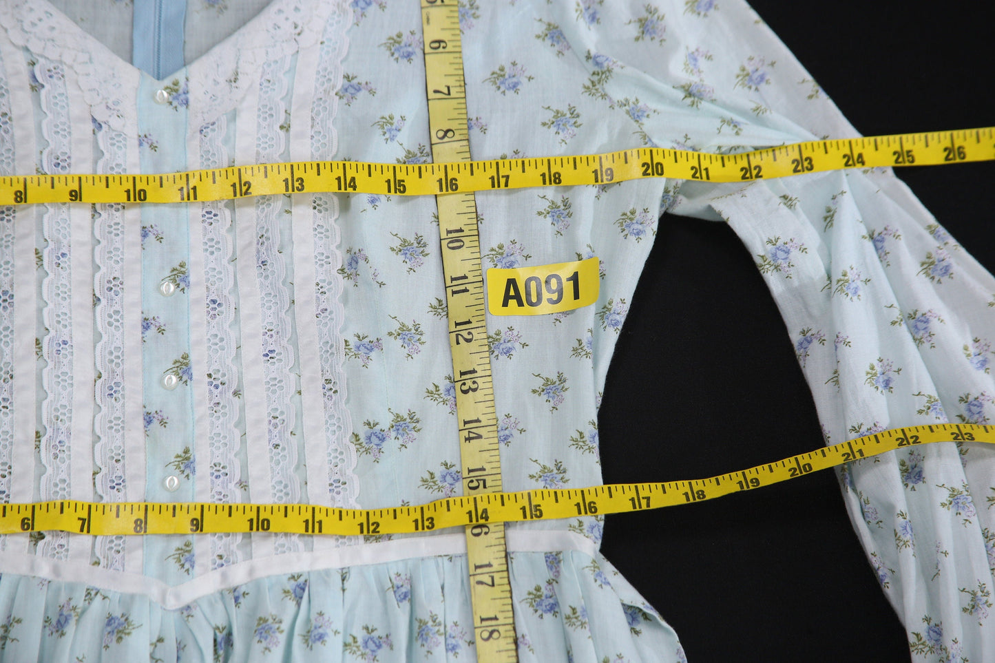 Vintage Prairie Dress with Blue Floral Print Pattern - Estimated Era 1970's - 1980's