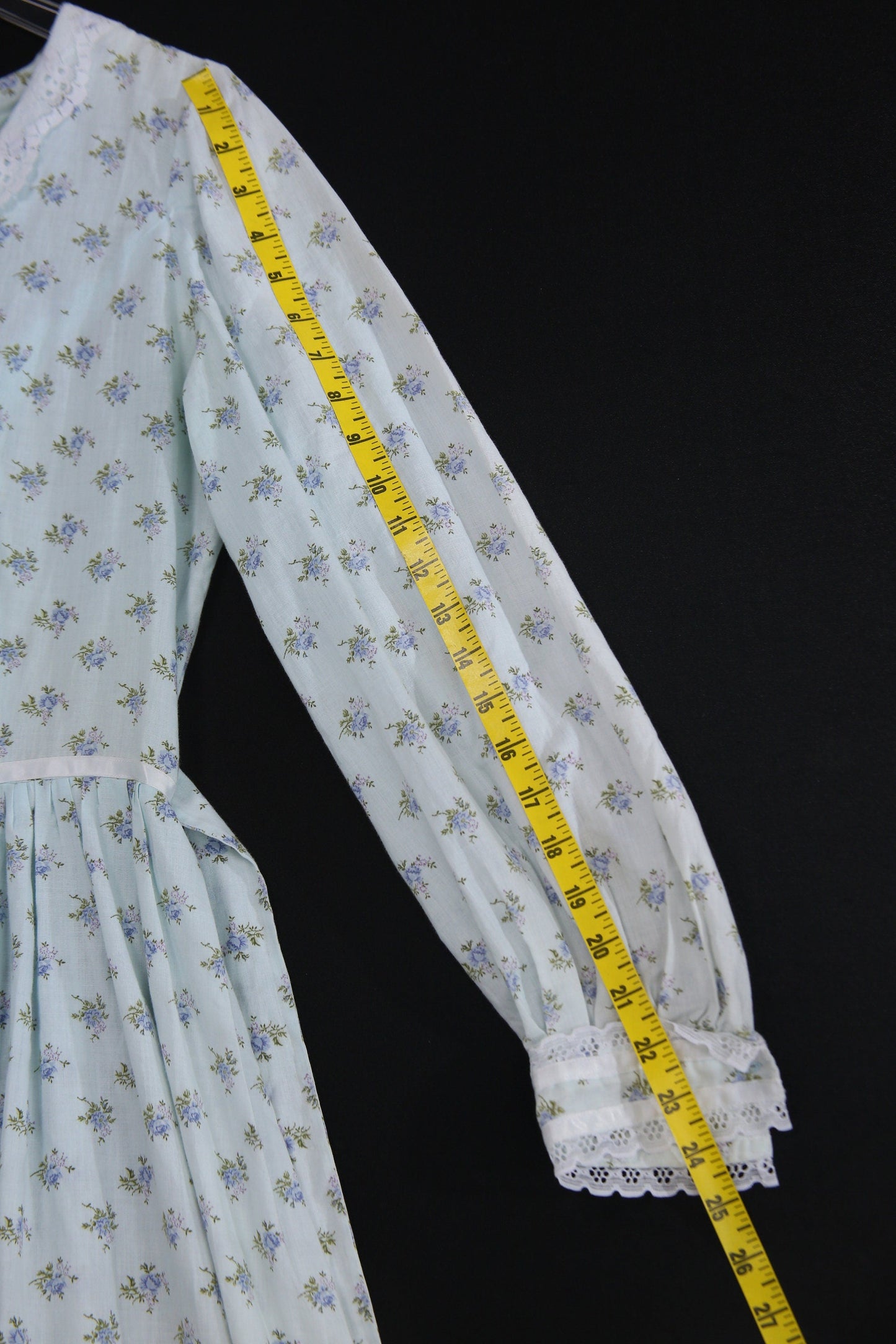 Vintage Prairie Dress with Blue Floral Print Pattern - Estimated Era 1970's - 1980's