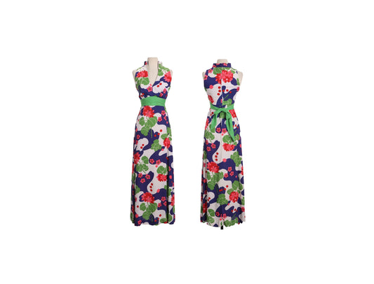 70's Long Floral Print Poly Summer Dress by Jezabelle Creations