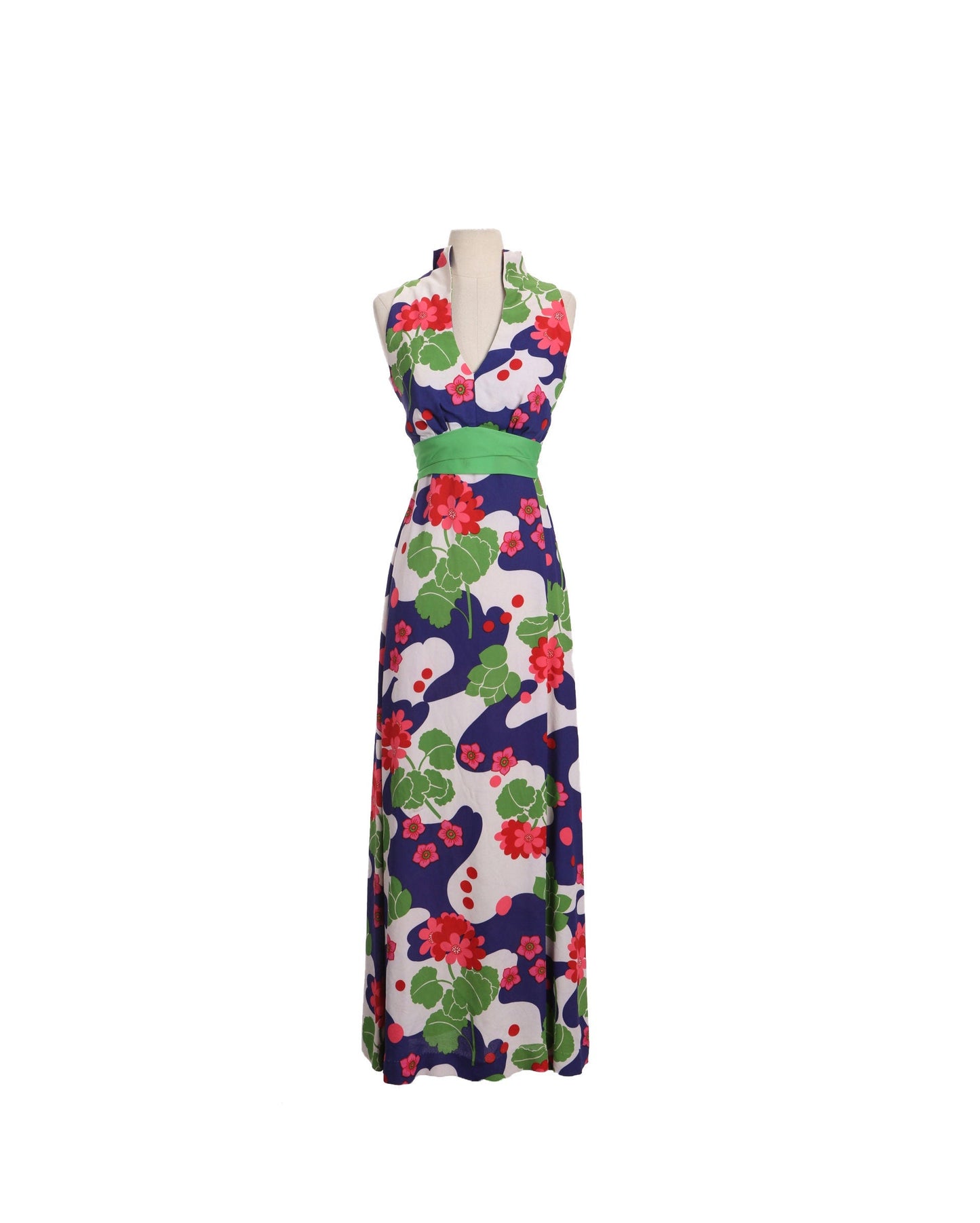 70's Long Floral Print Poly Summer Dress by Jezabelle Creations