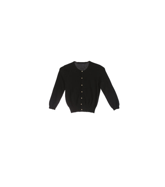Vintage Women's Black Cardigan Sweater with Faux Pearl Buttons