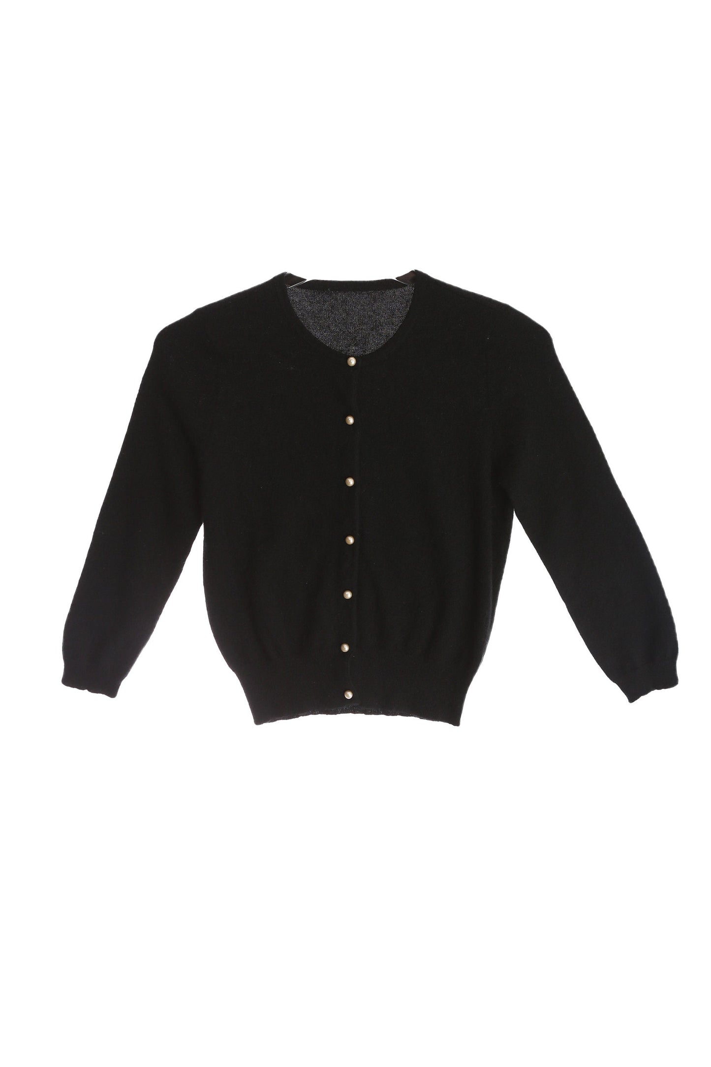 Vintage Women's Black Cardigan Sweater with Faux Pearl Buttons