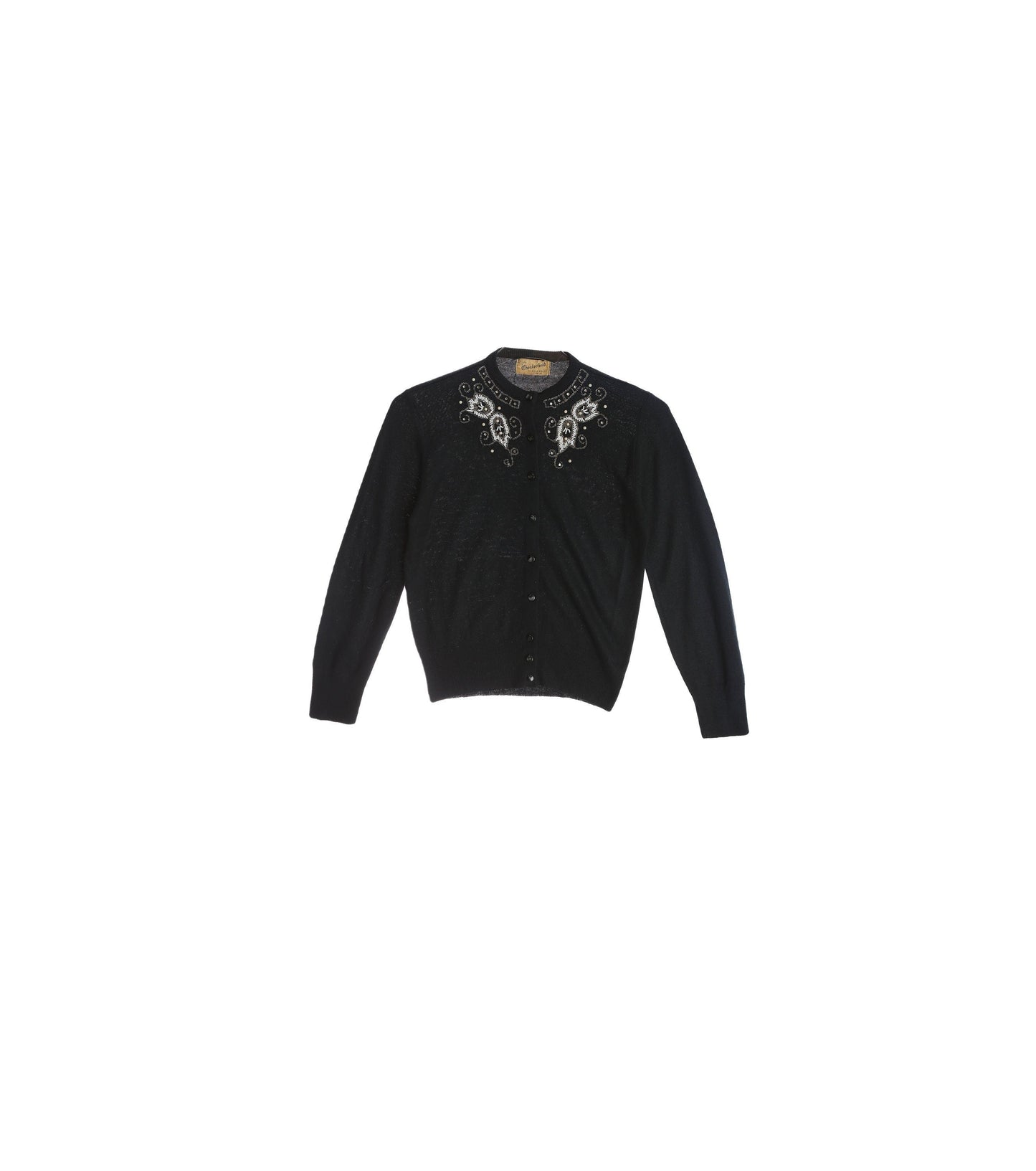 Vintage Women's Black Cardigan Sweater with Beaded Designs by Chesterfield