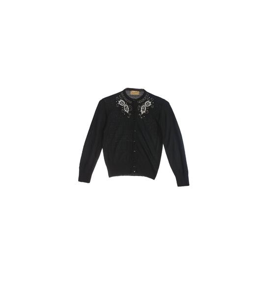 Vintage Women's Black Cardigan Sweater with Beaded Designs by Chesterfield