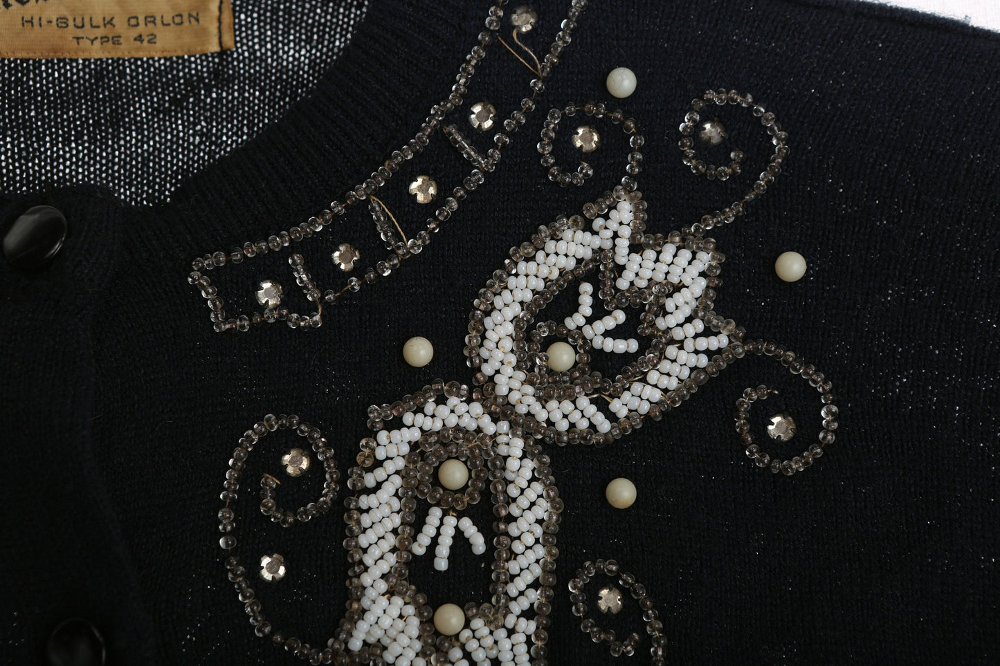Vintage Women's Black Cardigan Sweater with Beaded Designs by Chesterfield