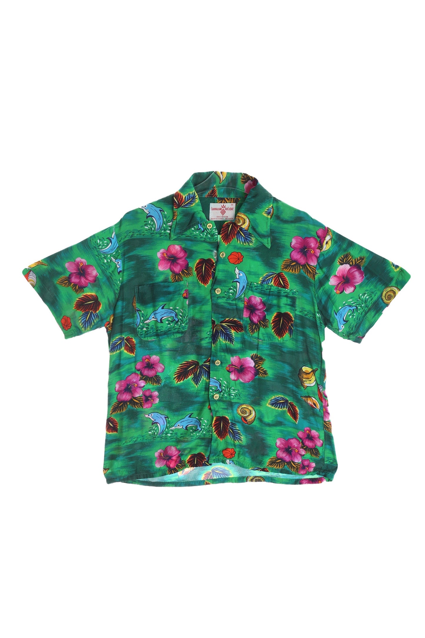 Vintage Men's Green Hawaiian Shirt by Hawaiian Holiday / Era 70s - 80s