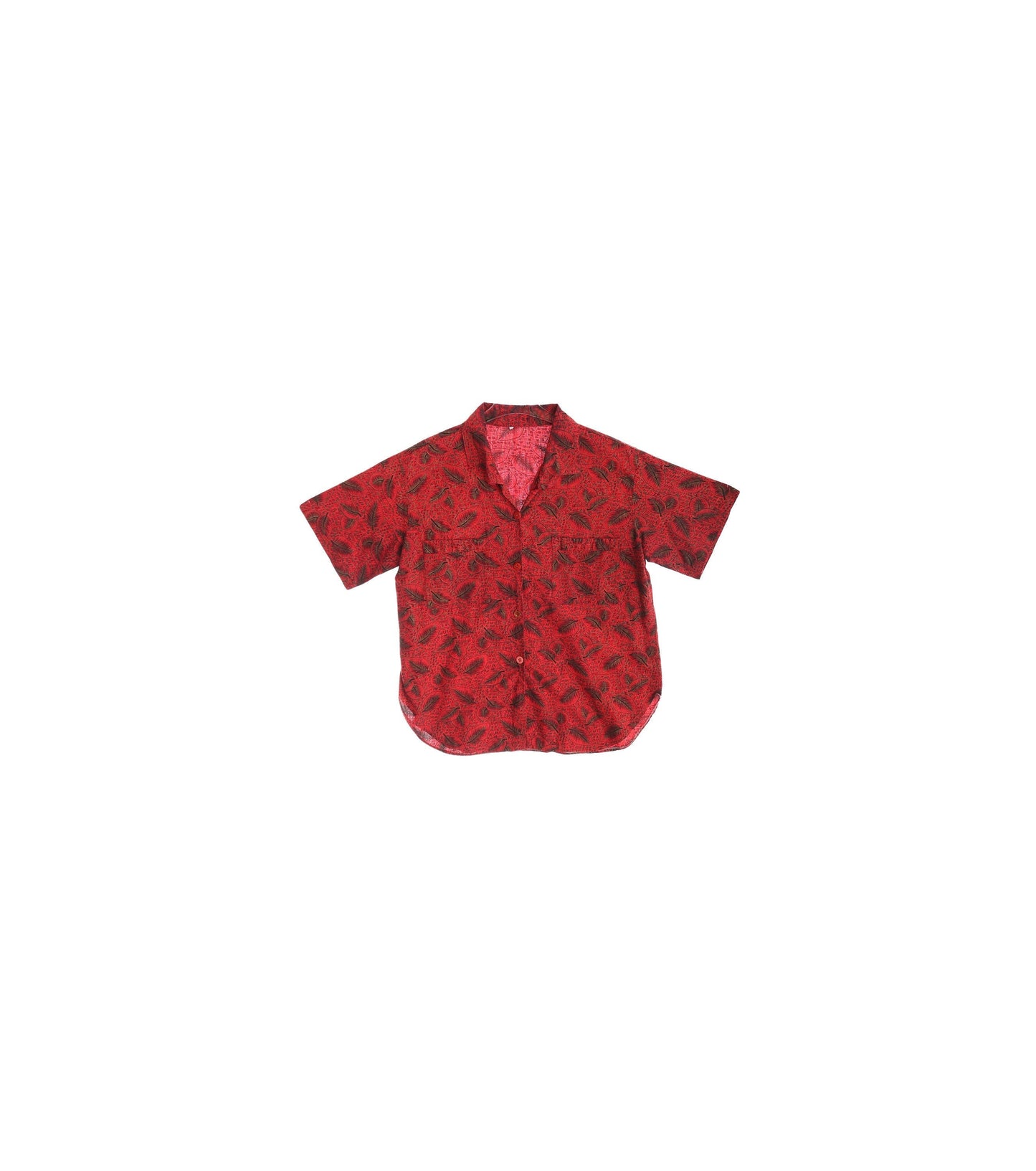Vintage Women Red Cotton Top with Feather Print Details / Era 80s - 90s