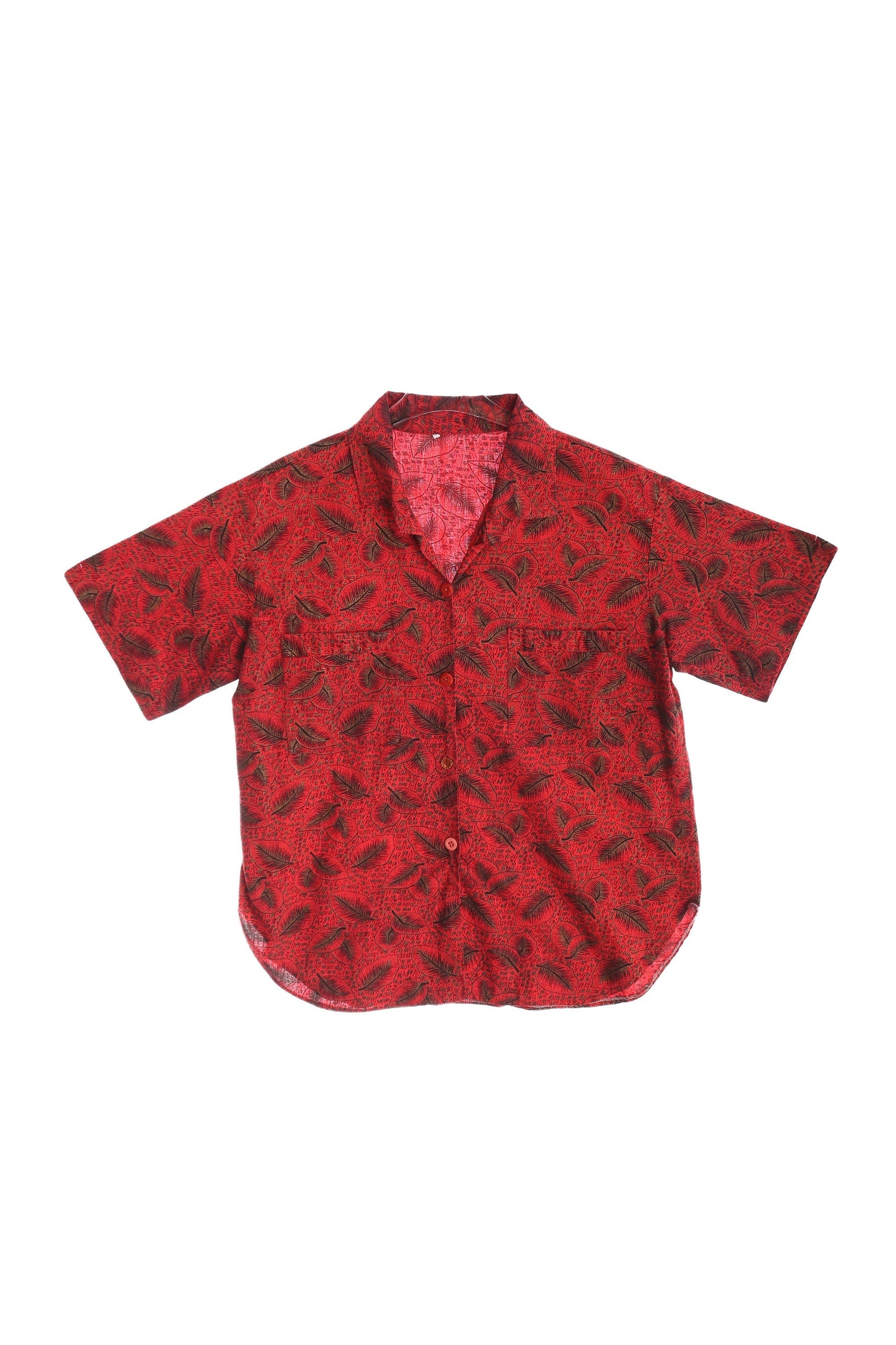 Vintage Women Red Cotton Top with Feather Print Details / Era 80s - 90s