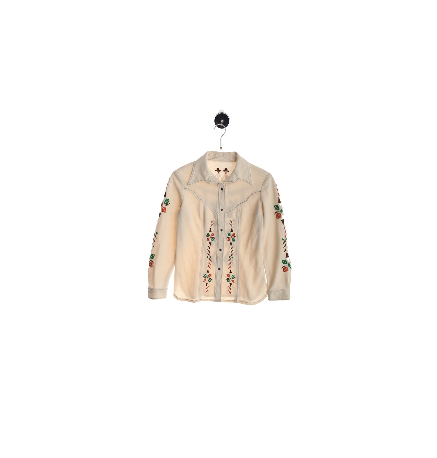 70s Women Poly Top with Embroidered Details