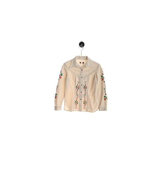 70s Women Poly Top with Embroidered Details