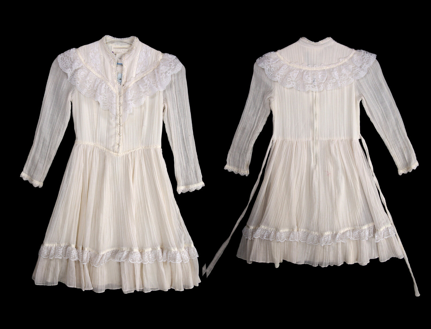 Vintage Gunne Sax Dress / Youth Size / Long Sleeve / Waist Belt / 1970s