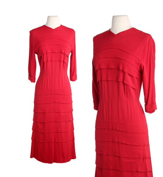 1940s Women Red Evening Dress