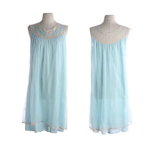 Vintage Women's Blue Nightgown Sleeveless Dress - Estimated Era 1970's - 1980's