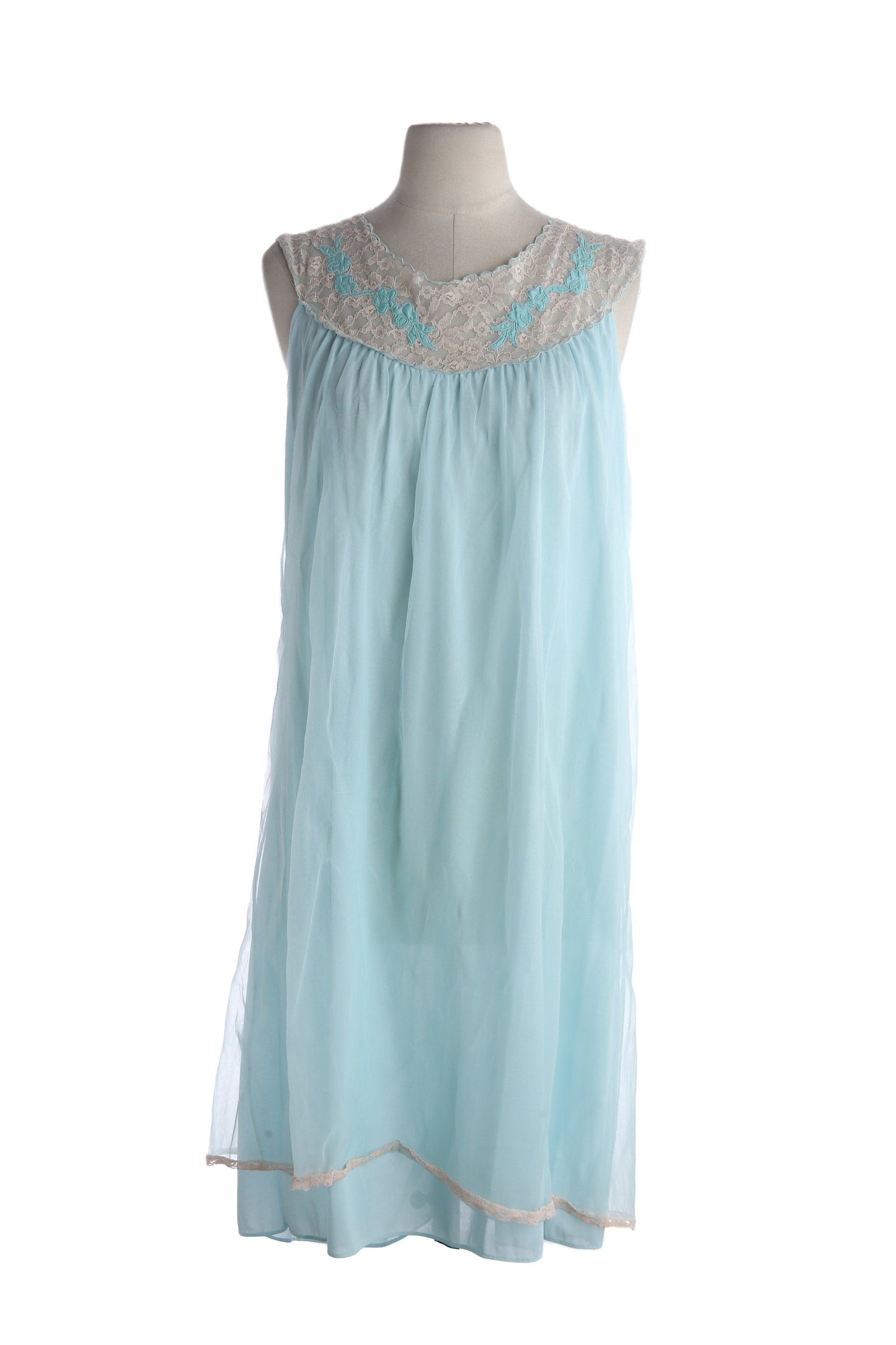 Vintage Women's Blue Nightgown Sleeveless Dress - Estimated Era 1970's - 1980's