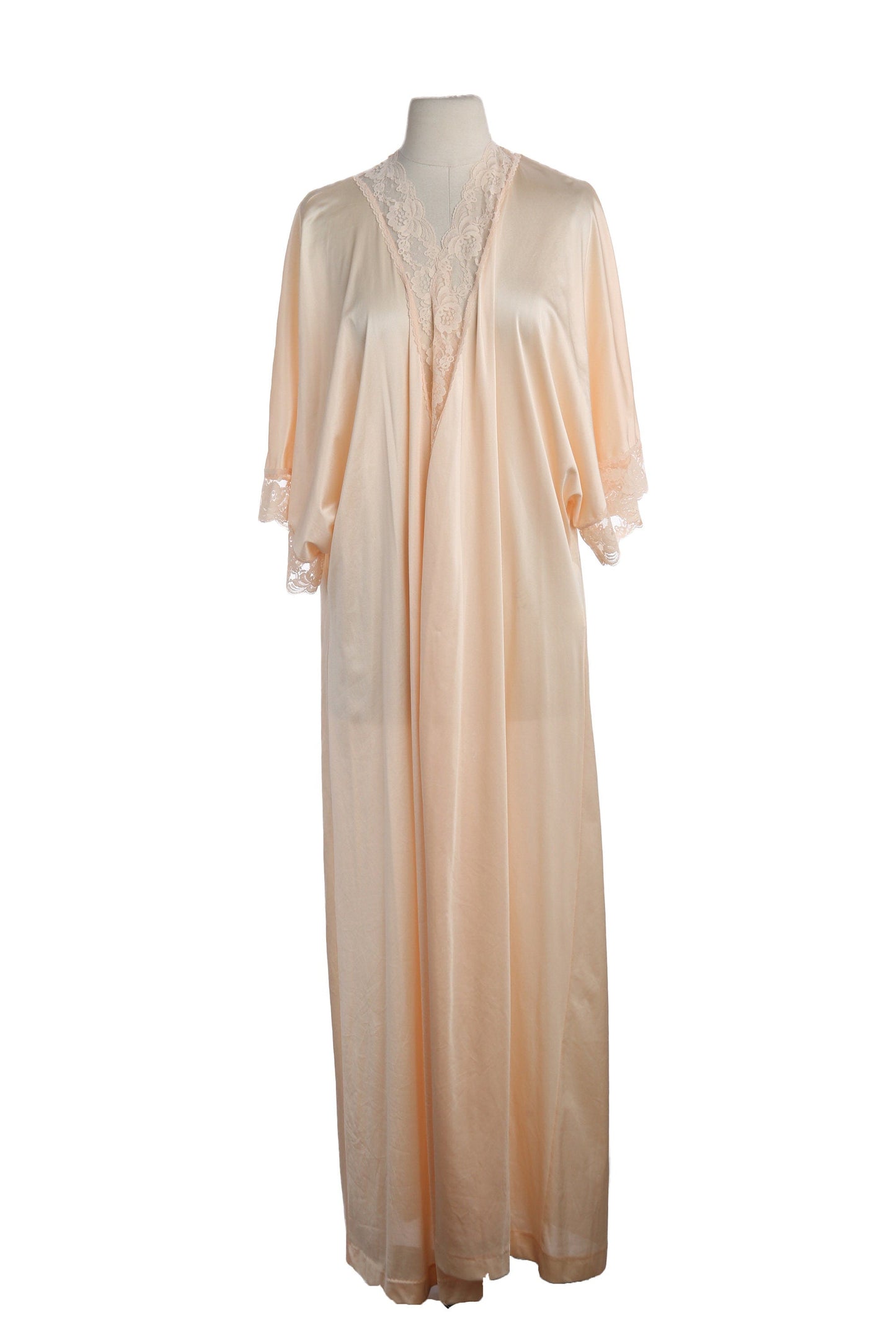 Vintage Women's Nightgown Open Polyester Robe with Lace Seam