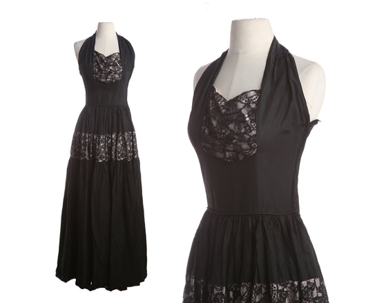 1940s Women's Black Evening Halter Dress