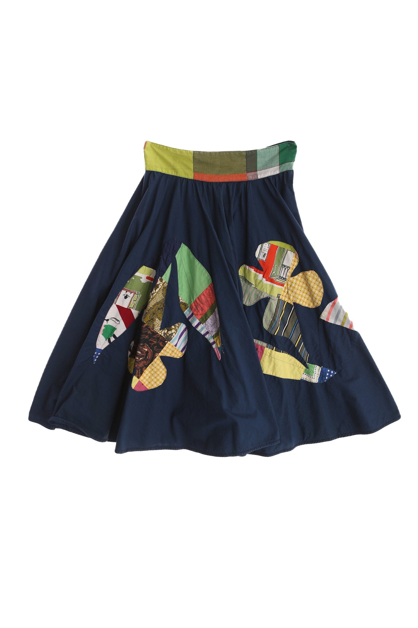 Vintage Blue Floral Patchwork Skirt / Era 1960's - 1970's