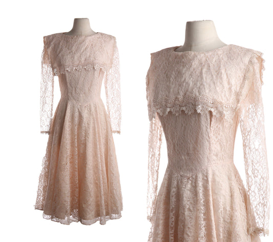 Vintage Gunne Sax Dress / Lace / Long Sleeve / 1980s - 1990s